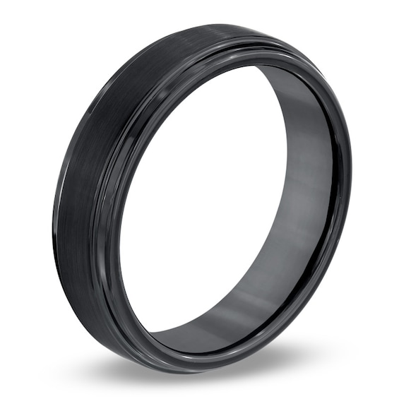 Men's 6.0mm Comfort Fit Double Groove Black Tungsten Wedding Band