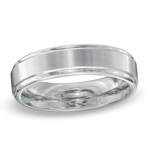 Triton 6.0mm Comfort Fit Step Edge White Tungsten Wedding Band - Size 10