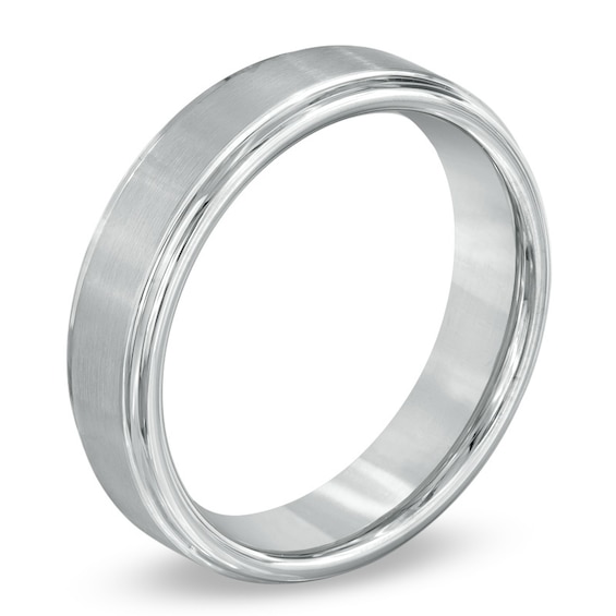 Triton 6.0mm Comfort Fit Step Edge White Tungsten Wedding Band - Size 10