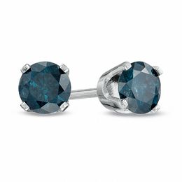 3/4 CT. T.W. Enhanced Blue Diamond Solitaire Stud Earrings in 14K White Gold
