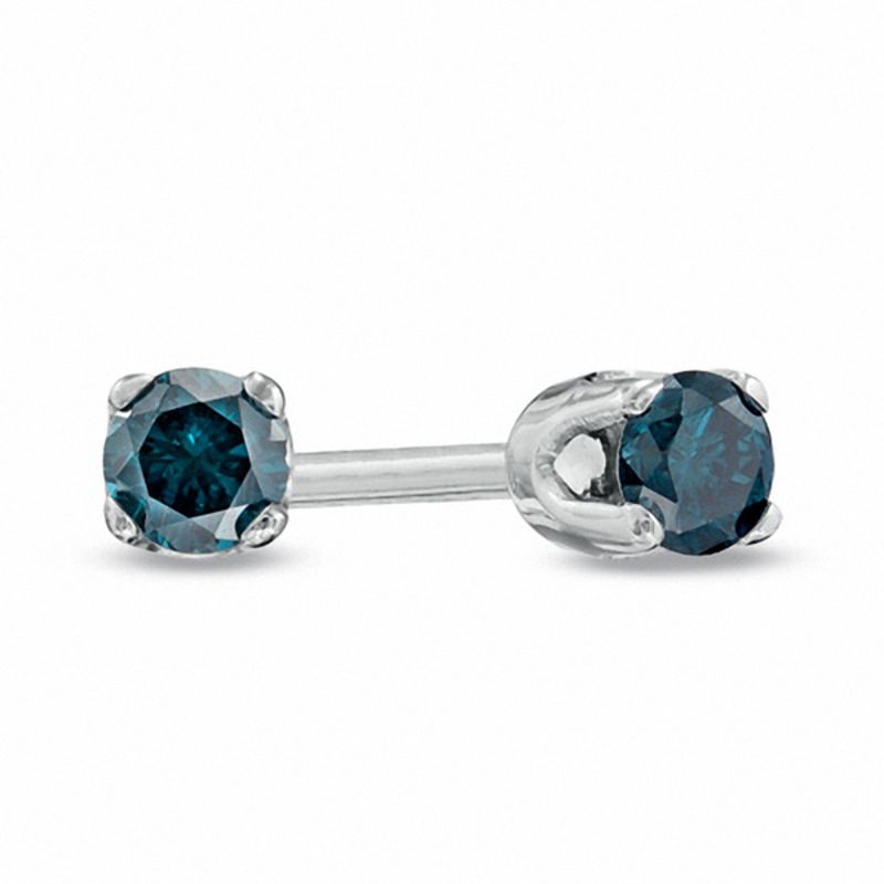 Enhanced Blue Diamond Accent Solitaire Stud Earrings in 14K White Gold