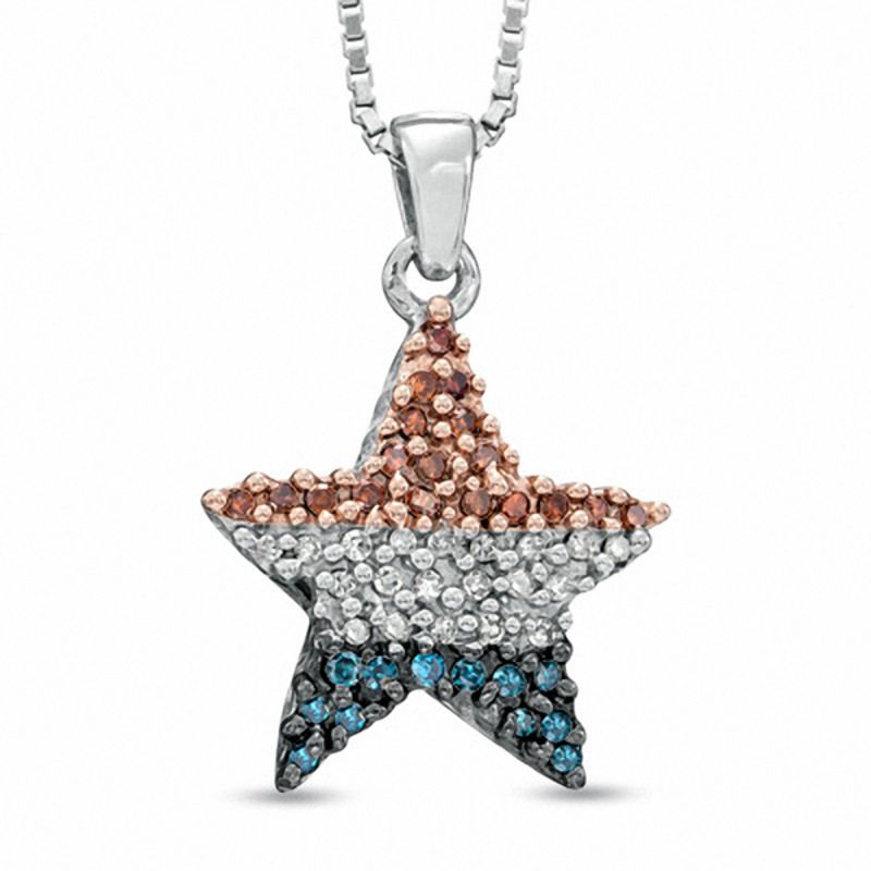 1 4 Ct T W Enhanced Red White And Blue Diamond American Flag Star Pendant In Sterling Silver Zales