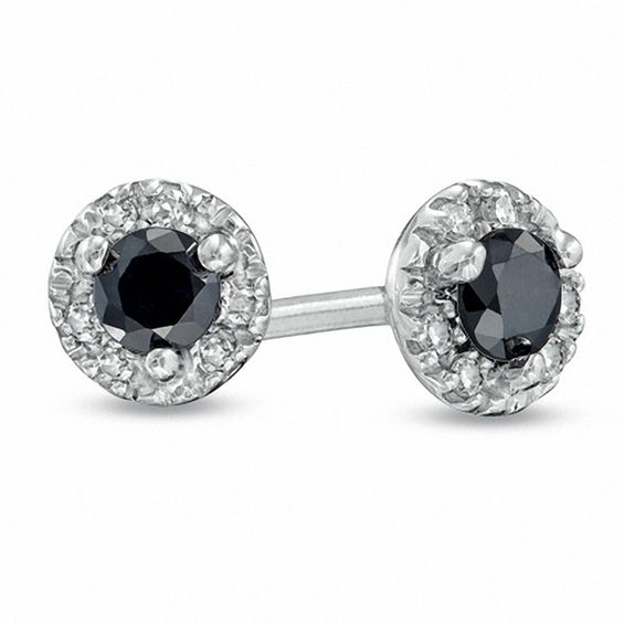 1/4 CT. T.w. Enhanced Black and White Diamond Frame Stud Earrings in Sterling Silver