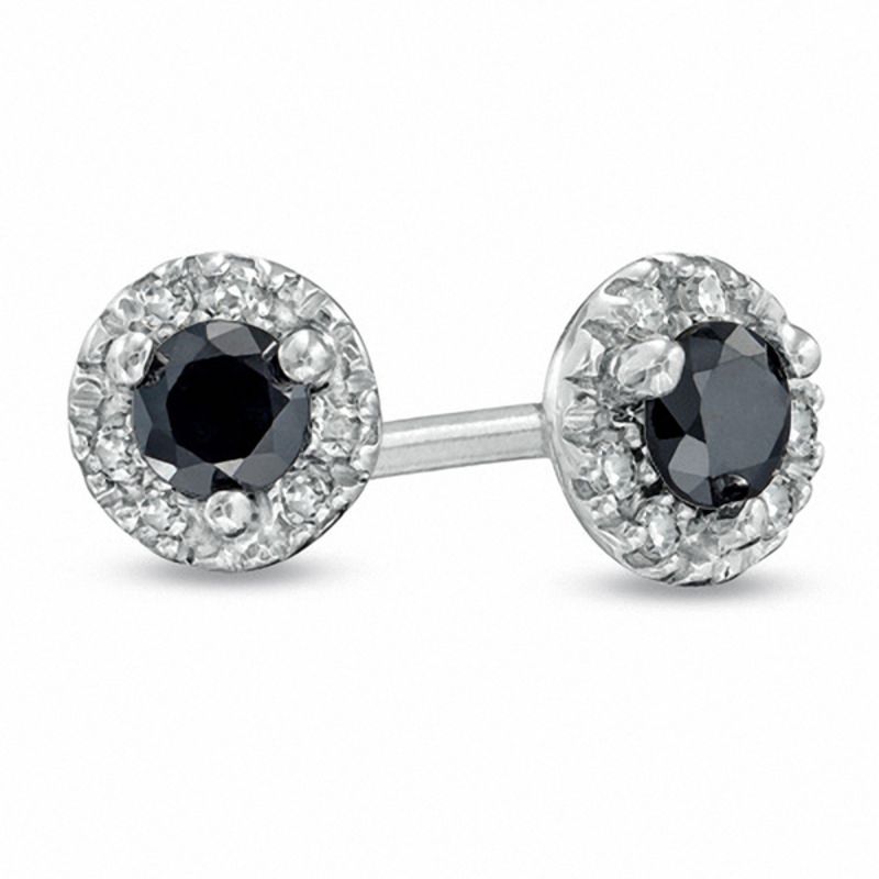 Main Image 1 of 1/4 CT. T.W. Enhanced Black and White Diamond Frame Stud Earrings in Sterling Silver