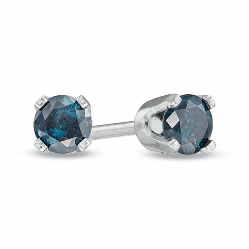 Main Image 1 of 1/4 CT. T.W. Enhanced Blue Diamond Solitaire Stud Earrings in 14K White Gold