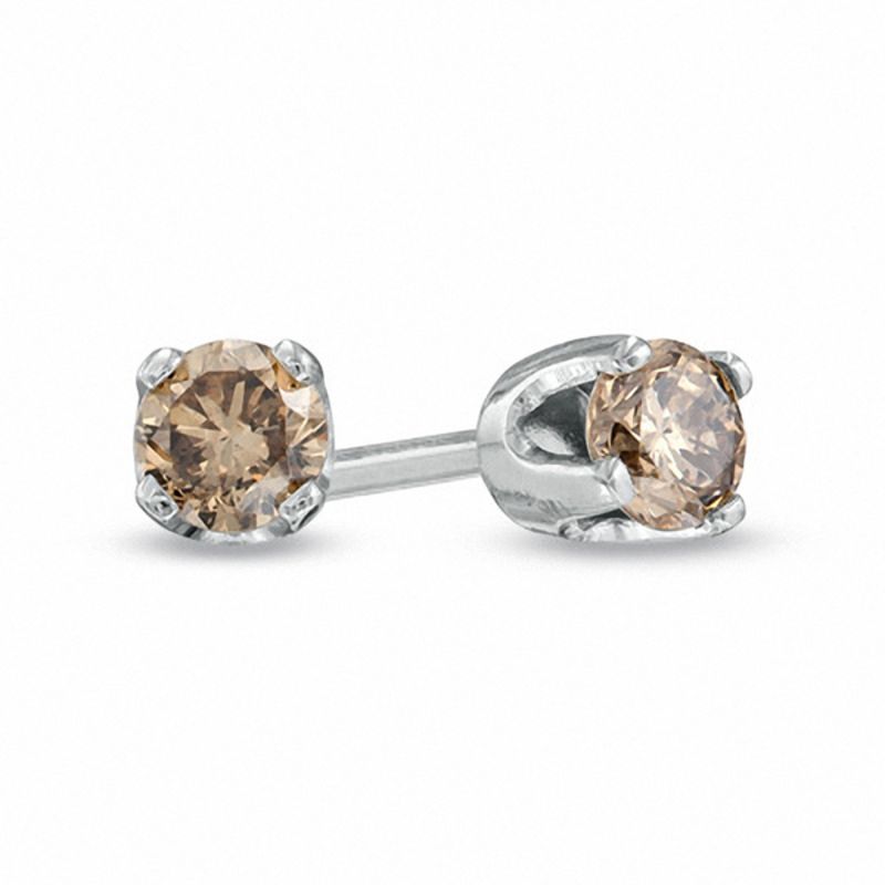 1/4 CT. T.W. Champagne Diamond Solitaire Stud Earrings in 14K White Gold