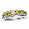 Thumbnail Image 0 of 7/8 CT. T.W. Princess-Cut Enhanced Yellow and White Diamond Stripe Ring in Sterling Silver