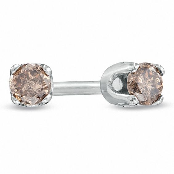 1/10 CT. T.w. Champagne Diamond Solitaire Stud Earrings in 14K White Gold