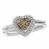 Thumbnail Image 1 of 1/8 CT. T.W. Champagne and White Diamond Heart Ring in Sterling Silver