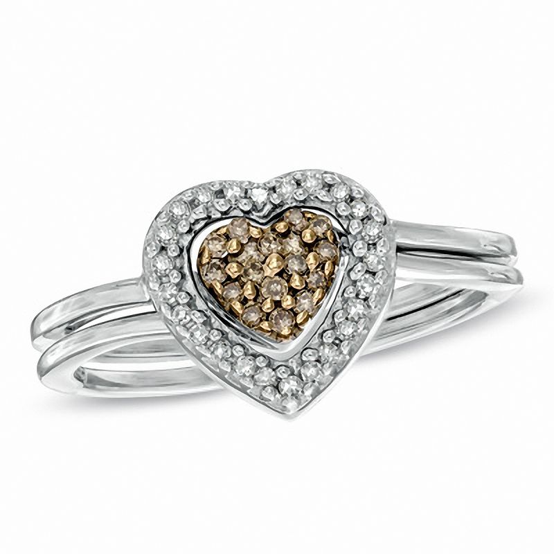 Main Image 1 of 1/8 CT. T.W. Champagne and White Diamond Heart Ring in Sterling Silver