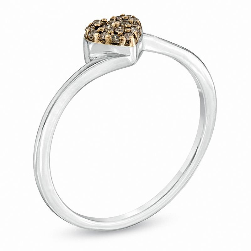 Main Image 2 of 1/8 CT. T.W. Champagne and White Diamond Heart Ring in Sterling Silver