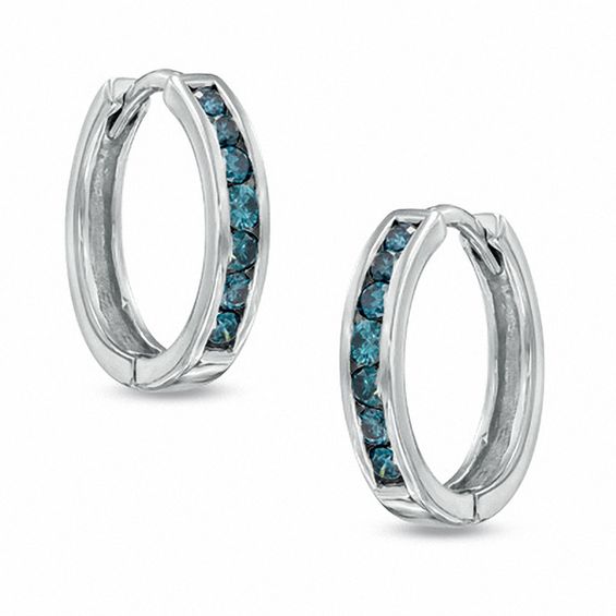 1 2 Ct T W Enhanced Blue Diamond Hoop Earrings In Sterling Silver T W Enhanced Blue Diamond Hoop Earrings In Sterling Silver