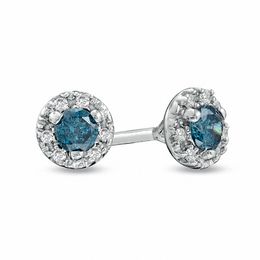 1/4 CT. T.W. Enhanced Blue and White Diamond Frame Stud Earrings in Sterling Silver