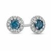Thumbnail Image 0 of 1/2 CT. T.W. Enhanced Blue and White Diamond Frame Stud Earrings in Sterling Silver