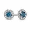 Thumbnail Image 1 of 1/2 CT. T.W. Enhanced Blue and White Diamond Frame Stud Earrings in Sterling Silver