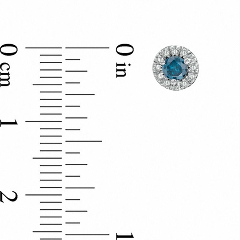 Main Image 2 of 1/2 CT. T.W. Enhanced Blue and White Diamond Frame Stud Earrings in Sterling Silver