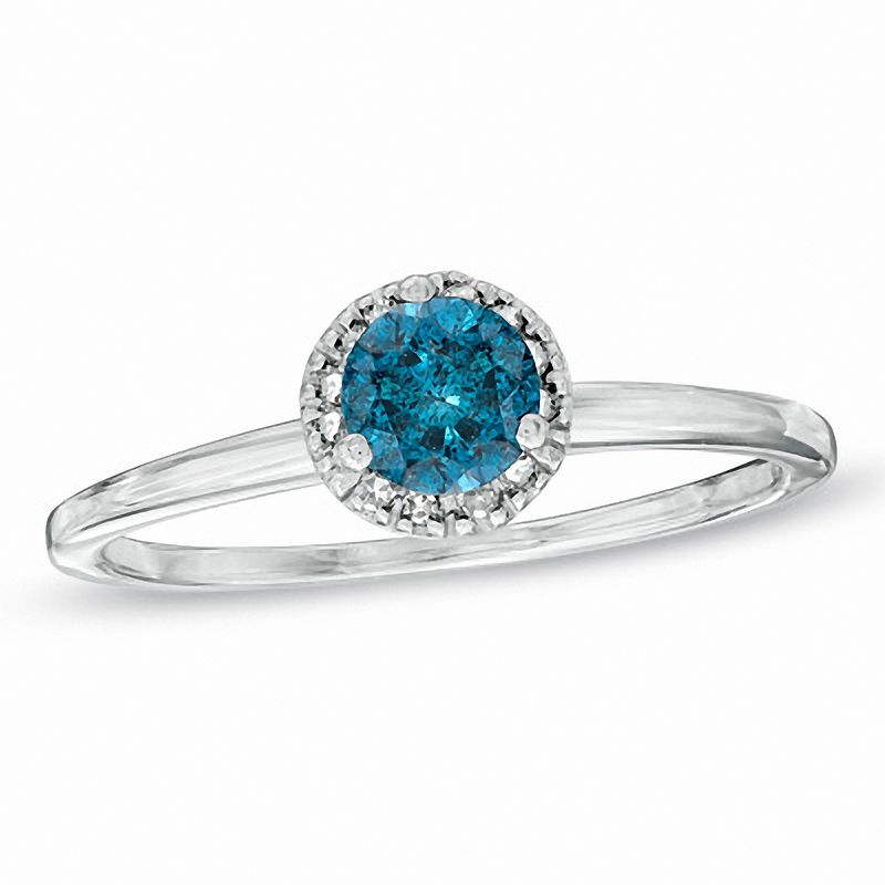 1/2 CT. T.W. Enhanced Blue and White Diamond Frame Ring in Sterling Silver - Size 7