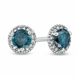 1 CT. T.W. Enhanced Blue and White Diamond Frame Stud Earrings in Sterling Silver