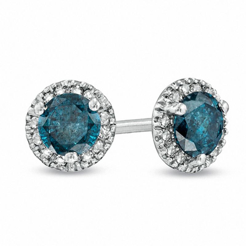 Main Image 1 of 1 CT. T.W. Enhanced Blue and White Diamond Frame Stud Earrings in Sterling Silver