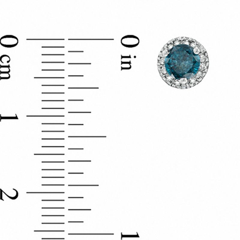 Main Image 2 of 1 CT. T.W. Enhanced Blue and White Diamond Frame Stud Earrings in Sterling Silver