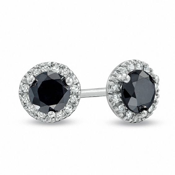 1 CT. T.w. Enhanced Black and White Diamond Frame Stud Earrings in Sterling Silver