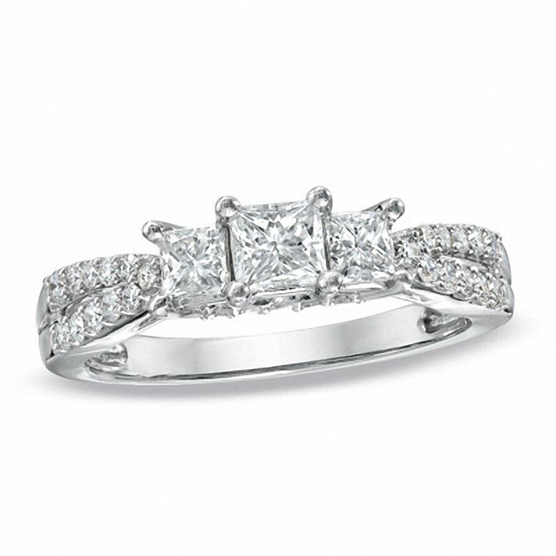 Main Image 1 of 1 CT. T.W. Princess-Cut Diamond Three Stone Engagement Ring in 14K White Gold