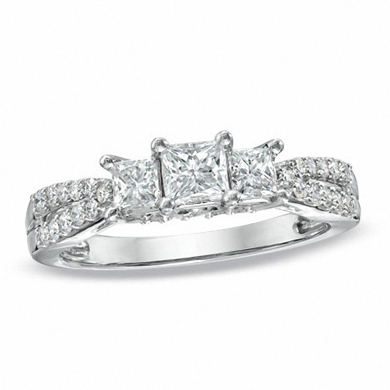 1 CT. T.W. Princess-Cut Diamond Three Stone Engagement Ring in 14K White Gold