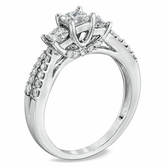 1 CT. T.w. Princess-Cut Diamond Three Stone Engagement Ring in 14K White Gold