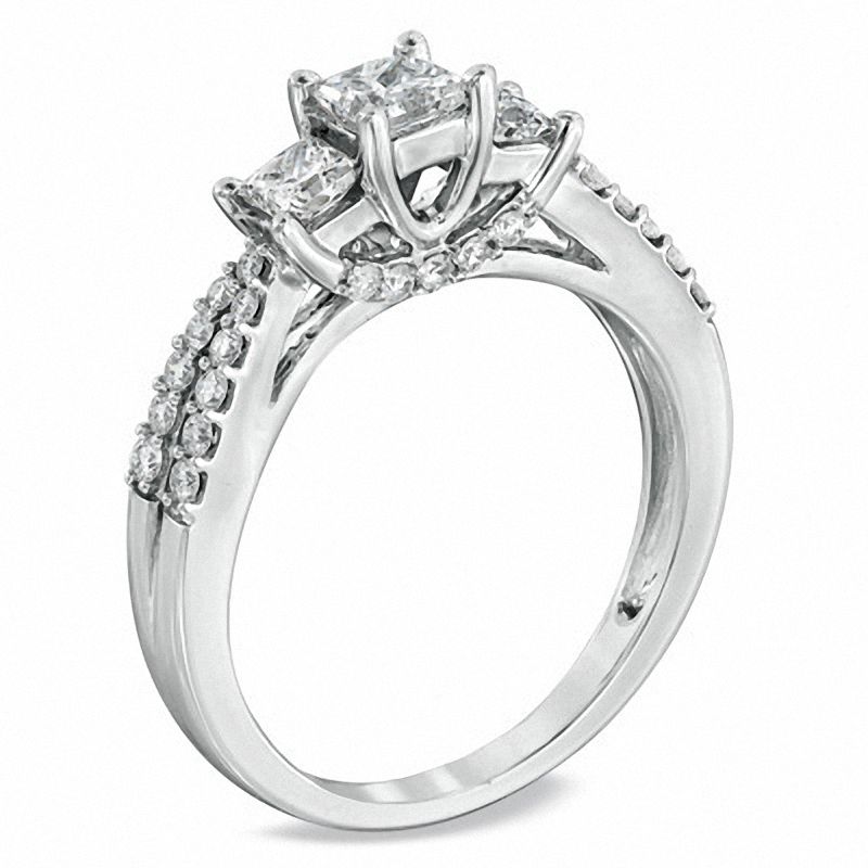 Main Image 2 of 1 CT. T.W. Princess-Cut Diamond Three Stone Engagement Ring in 14K White Gold