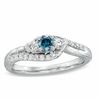 Thumbnail Image 1 of 1/2 CT. T.W. Enhanced Blue and White Diamond Three Stone Wave Ring in 10K White Gold