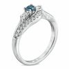 Thumbnail Image 2 of 1/2 CT. T.W. Enhanced Blue and White Diamond Three Stone Wave Ring in 10K White Gold
