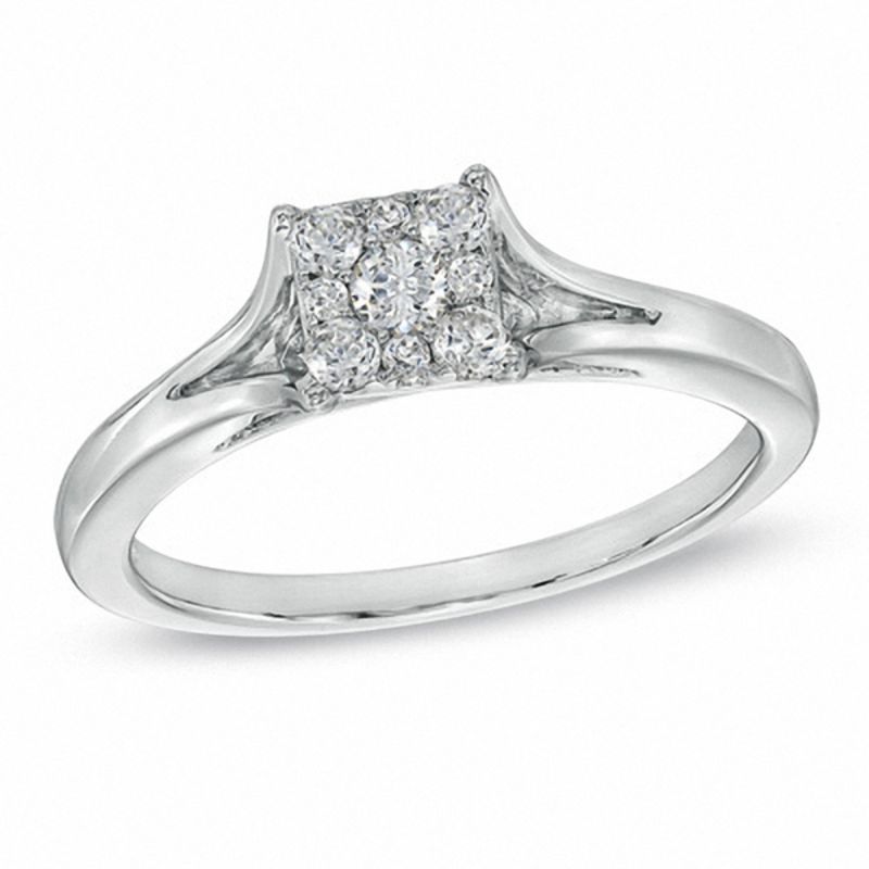 Main Image 1 of 1/4 CT. T.W. Composite Diamond Square Frame Engagement Ring in 10K White Gold