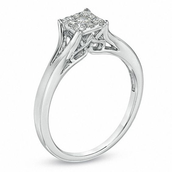 1/4 CT. T.w. Composite Diamond Square Frame Engagement Ring in 10K White Gold