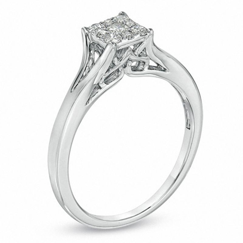 Main Image 2 of 1/4 CT. T.W. Composite Diamond Square Frame Engagement Ring in 10K White Gold