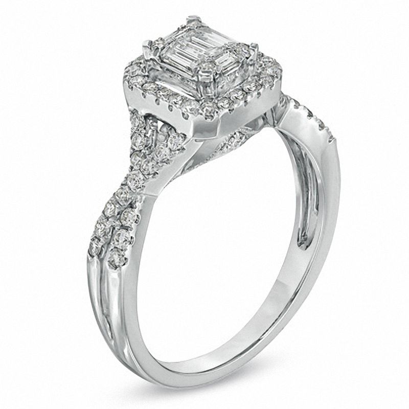 Main Image 2 of 5/8 CT. T.W. Baguette Diamond Frame Engagement Ring in 14K White Gold