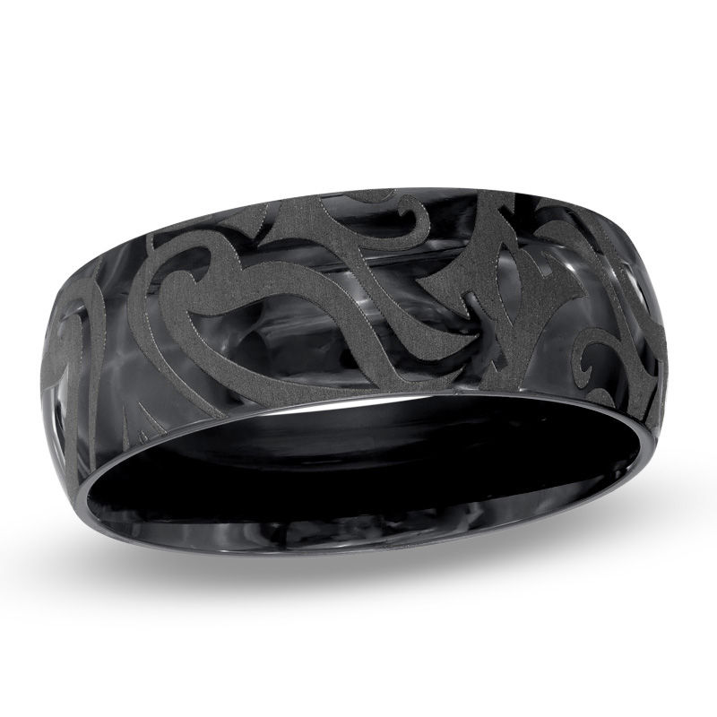 Main Image 1 of Triton 8.0mm Comfort Fit Tribal Black Titanium Wedding Band - Size 10