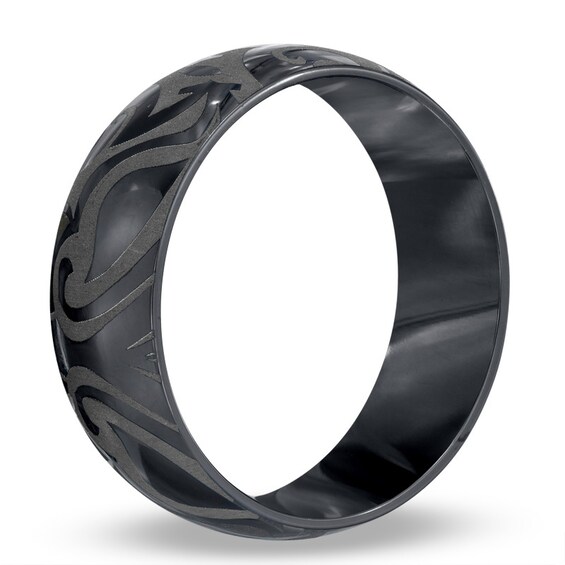 Triton 8.0mm Comfort Fit Tribal Black Titanium Wedding Band - Size 10