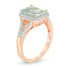 Thumbnail Image 1 of Emerald-Cut Aquamarine and 1/6 CT. T.W. Diamond Frame Ring in 14K Rose Gold