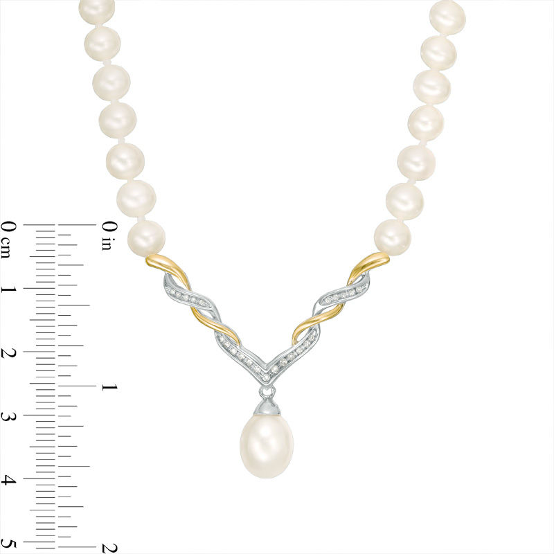 Cultured Freshwater Pearl and 1/10 CT. T.W. Diamond Necklace in Sterling Silver and 14K Gold - 17"