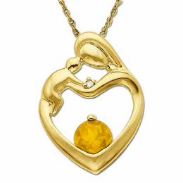 5.0mm Citrine and Diamond Accent Motherly Love Heart Pendant in 10K Gold