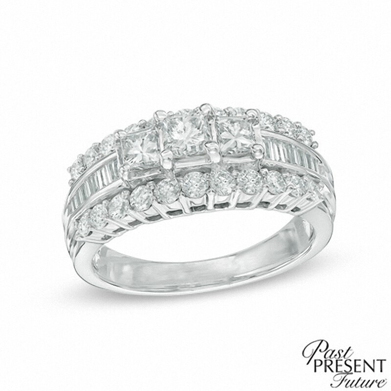 Main Image 1 of 1-1/2 CT. T.W. Princess-Cut Diamond Three Stone Engagement Ring in 14K White Gold