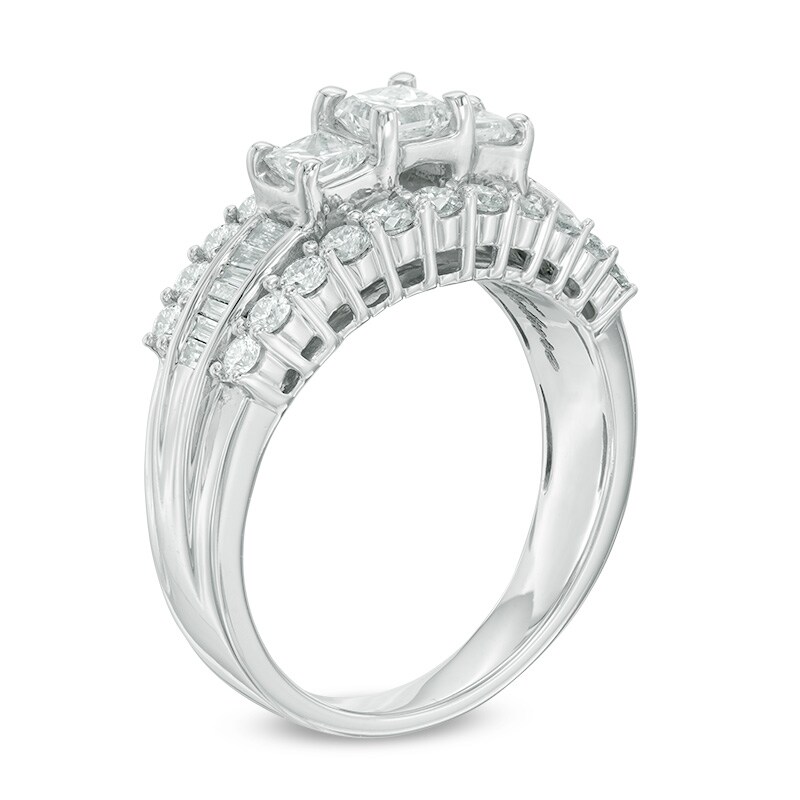 Main Image 2 of 1-1/2 CT. T.W. Princess-Cut Diamond Three Stone Engagement Ring in 14K White Gold