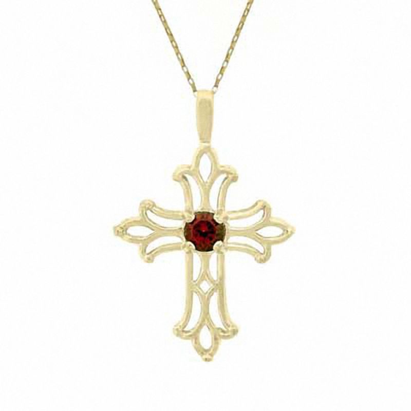 Main Image 1 of Garnet Birthstone Cross Pendant in 10K Gold