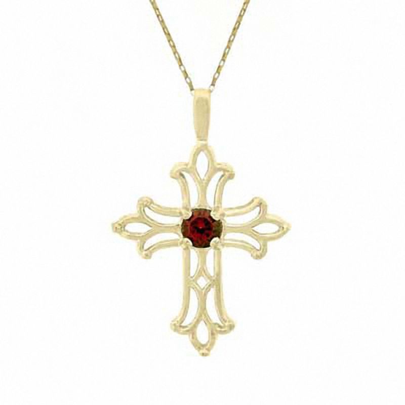 Garnet Birthstone Cross Pendant in 10K Gold