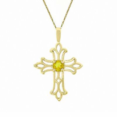 Yellow Jade Topaz White Gold plated Cross Pendant With Necklace