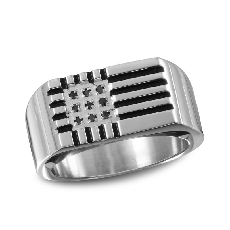 Men's 1/8 CT. T.W. Black Diamond Striped Band in Two-Tone Stainless Steel