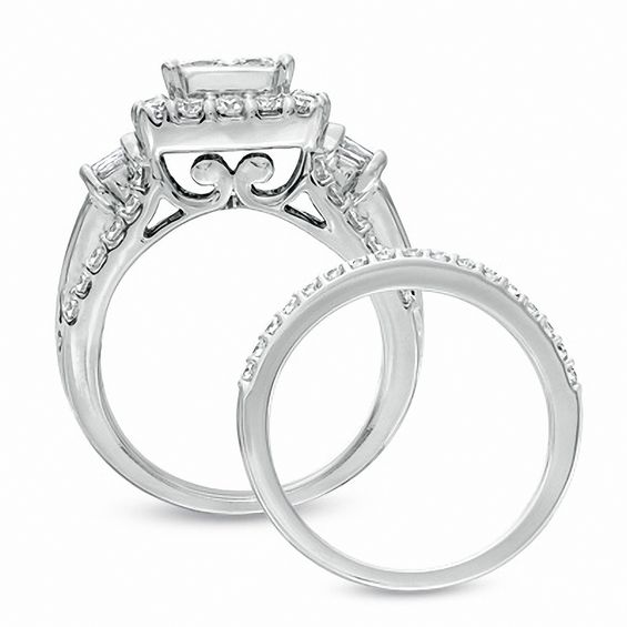 3 CT. T.w. Quad Princess-Cut Diamond Three Piece Bridal Set in 14K White Gold