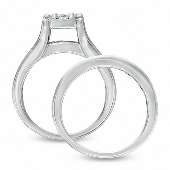1-1/2 CT. T.w. Diamond Cluster Bridal Set in 14K White Gold