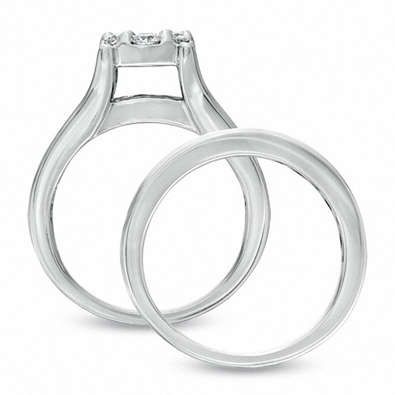 Main Image 3 of 1-1/2 CT. T.W. Diamond Cluster Bridal Set in 14K White Gold