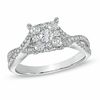 Thumbnail Image 1 of 3/4 CT. T.W. Diamond Cluster Criss-Cross Shank Engagement Ring in 14K White Gold